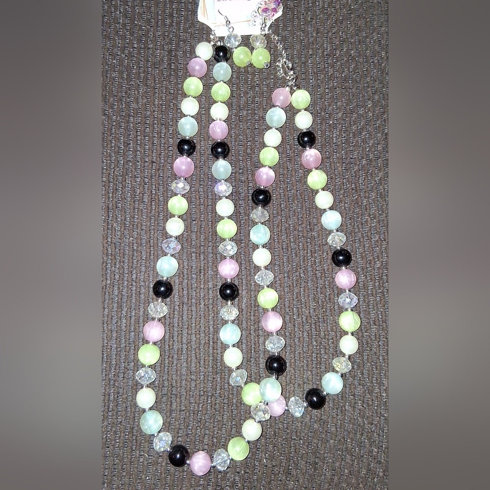 Pastel Beaded Necklace And Earrings
